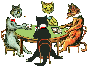 Cats playing cards